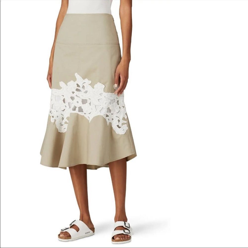 Derek Lam // Khaki Lace Detail Skirt - Picture 3 of 8